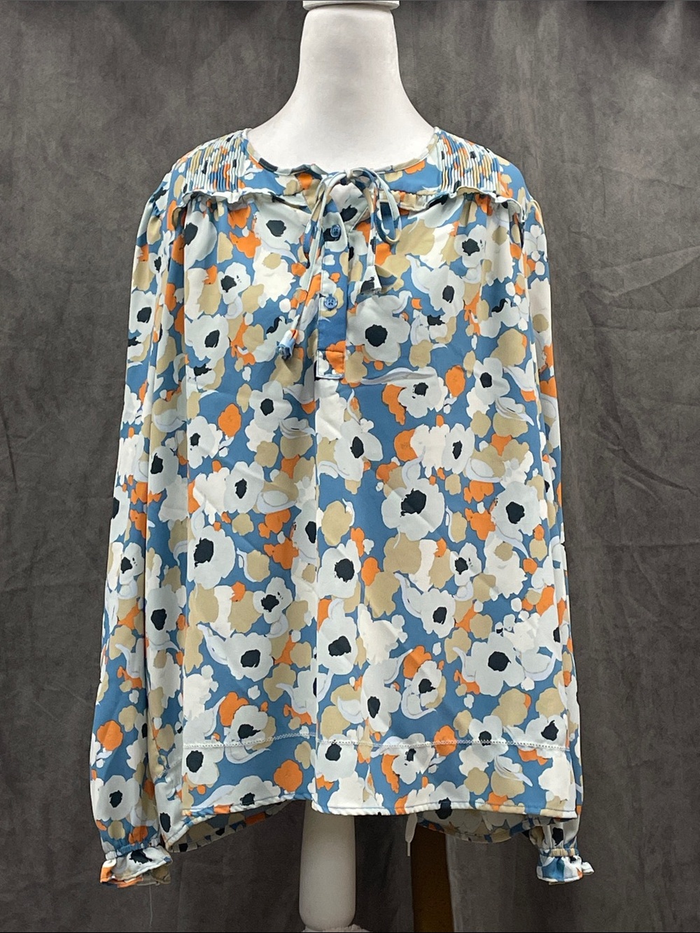 Joie-Floral Tie-Neck Blouse in Light Blue